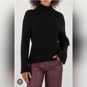 Lanvin Paris Black Ribbed Wool Turtleneck Sweater XL Made in Italy Bell Sleeves